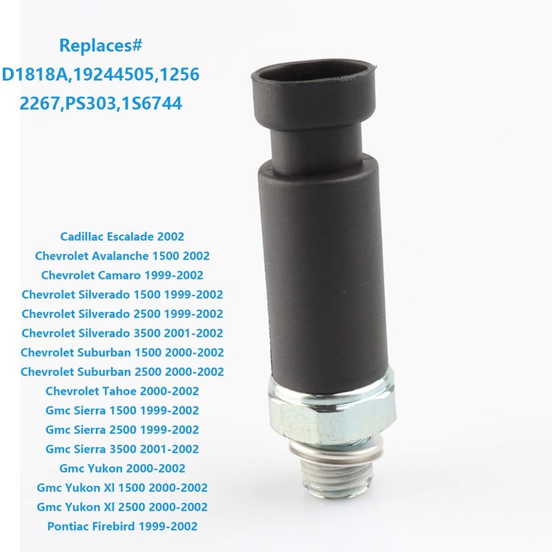 TeileHaus وحدة إرسال مفتاح حساس ضغط الزيت D1818A 19244505 12562267 متوافقة مع كاديلاك إسكاليد شيفروليه سيلفرادو سوبربان تاهو أفالانش كامارو جي إم سي سييرا يوكون PS303,1S6744,PS391,d8037 - Image 2